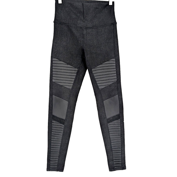 Alo Yoga Black High Waist Moto Legging Glossy Back Athletic Athleisure Medium - Picture 1 of 12